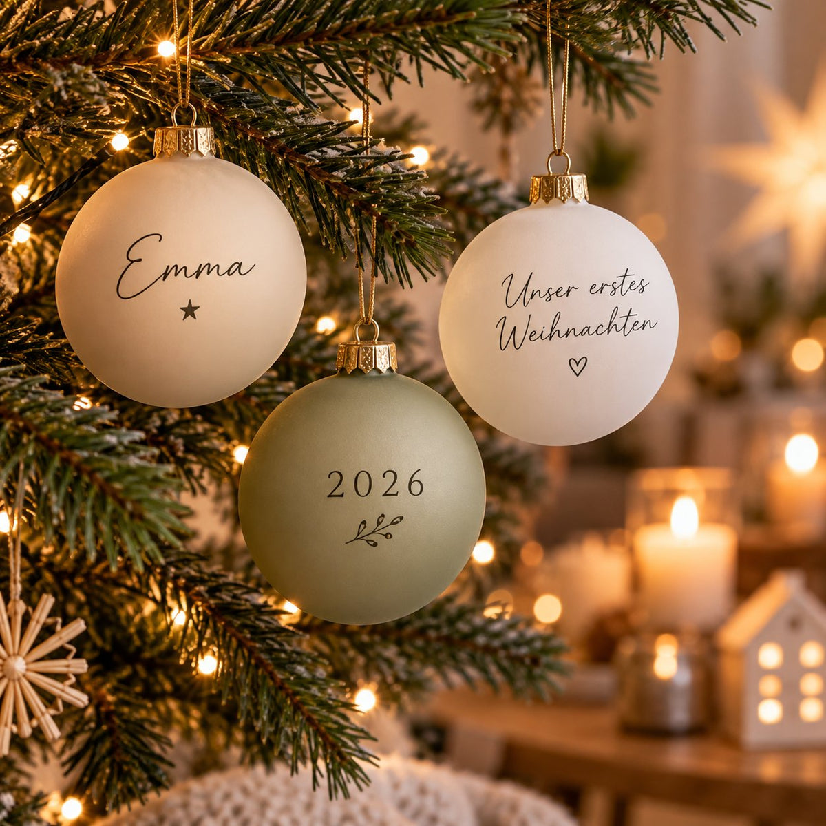 Weihnachtskugeln personalisieren – Namen und Jahreszahl direkt auf Glas