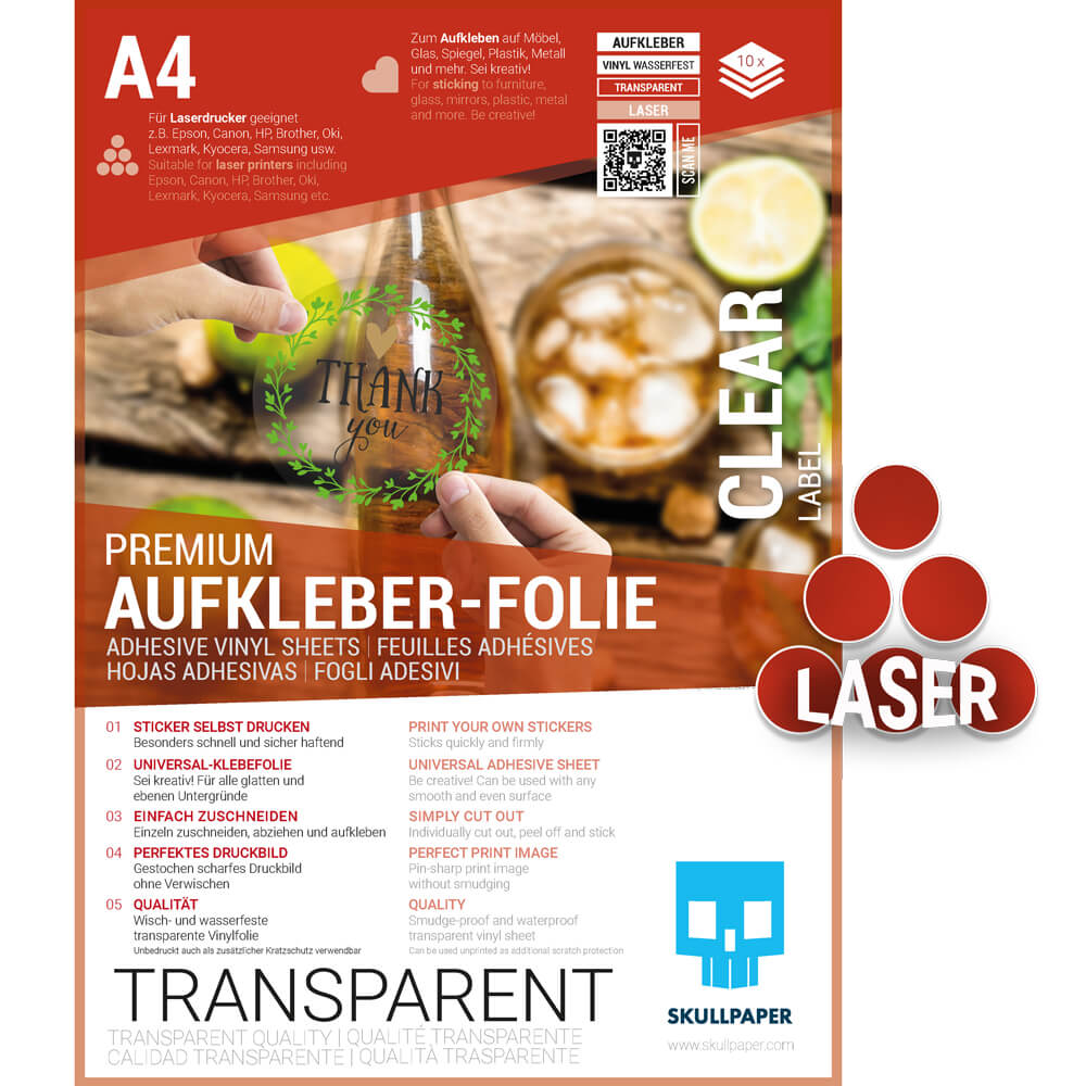 Aufkleber Folie Wischfest Druckerfolie A4 Transparent - 20 Blatt Für  Laserdrucker Rub On Folie, image size:1000x1000