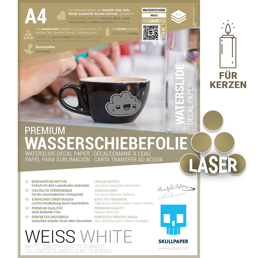 Wasserschiebefolie weiss Laser (auch Bestempelbar)