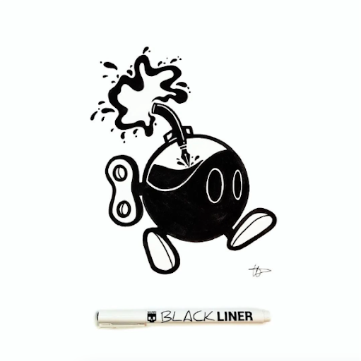 “Bombastic” ink drawing by doughtycreartive