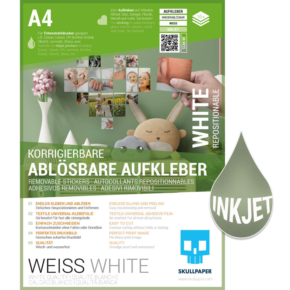 Ablösbare Aufkleber-Folie weiss Inkjet